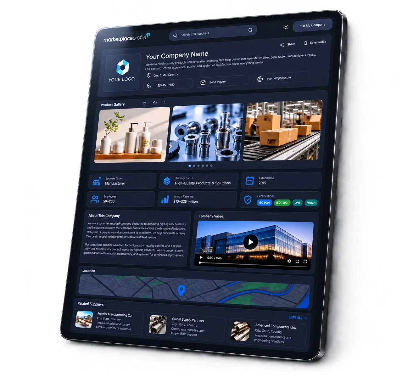 Preview of a customized Marketplace Profile company listing
