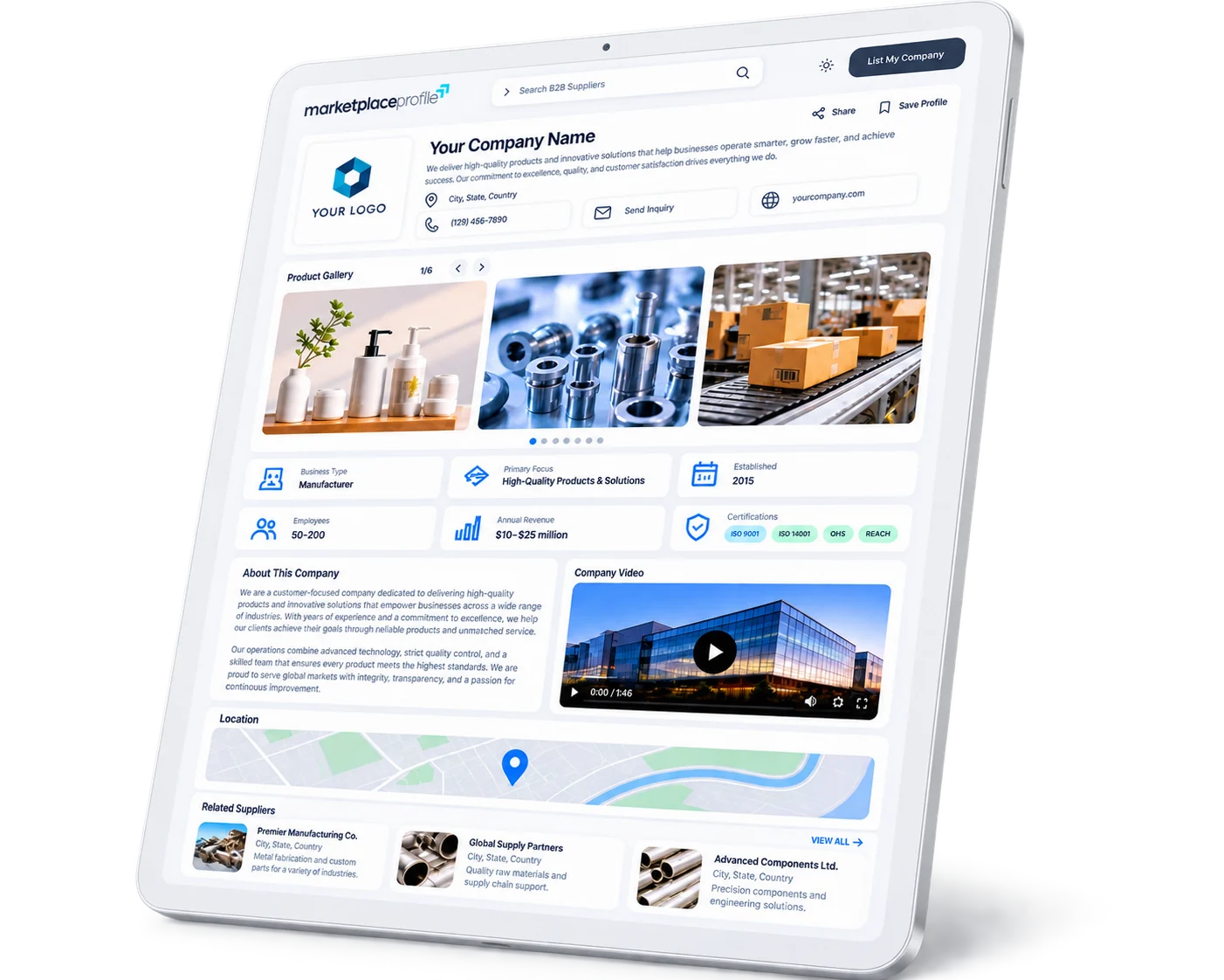 Preview of a customized Marketplace Profile company listing